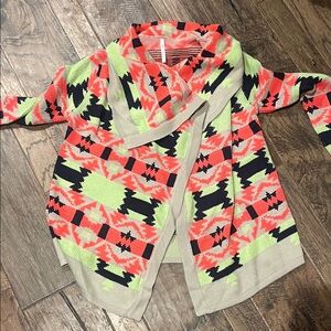 Vibrant Aztec Lime and Orange Women's Cardigan Medium